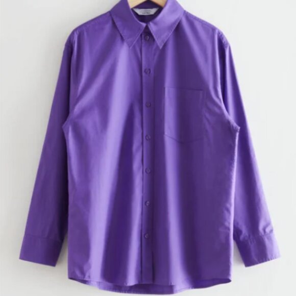 & OTHER STORIES Voluminous Cotton Oversized Button-Up Purple Dress Shirt Size L. - Picture 3 of 10